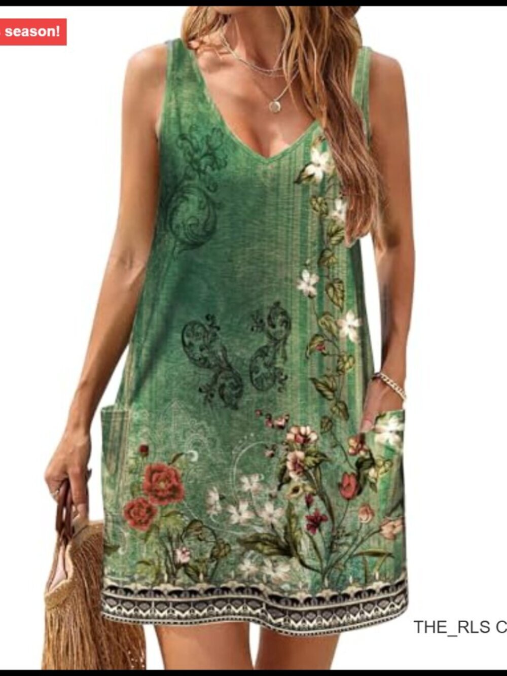 Polyester Spandex Casual Sundress with Pockets V-Neck A-Line - Picture 2 of 7